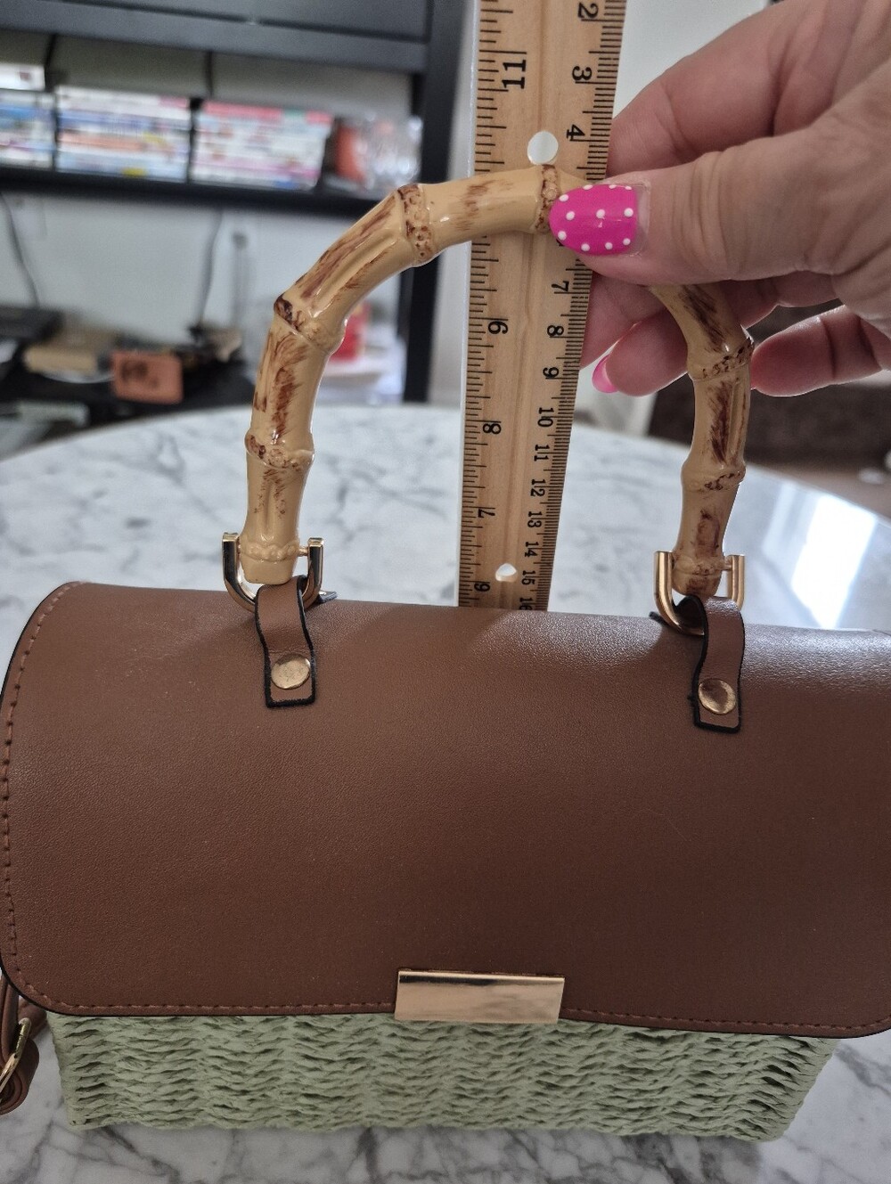 Straw Crossbody Bag with Brown Trim - Picture 10 of 10